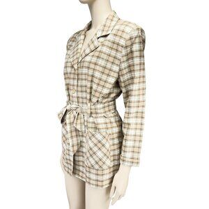 VINTAGE Plaid Belted Academia Canada Beige Red‎ Brown Sage Light Blazer M